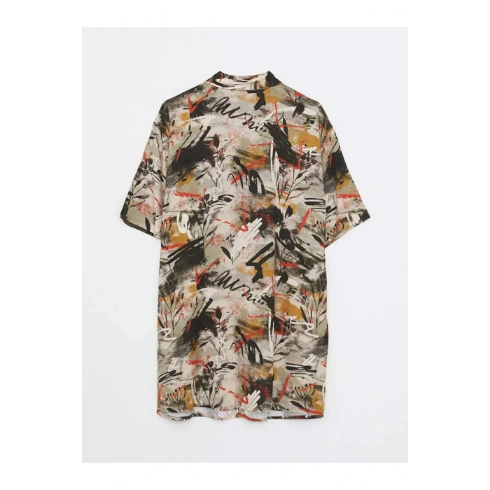 XSIDE Haki Regular Fit Kısa Kollu Desenli Poplin Erkek Gömlek