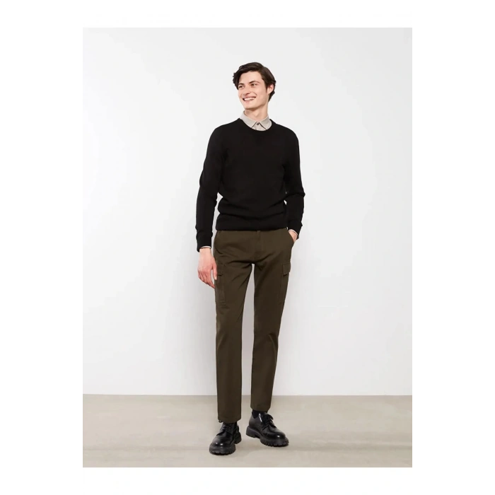 XSIDE Haki Standart Kalıp Gabardin Erkek Kargo Pantolon