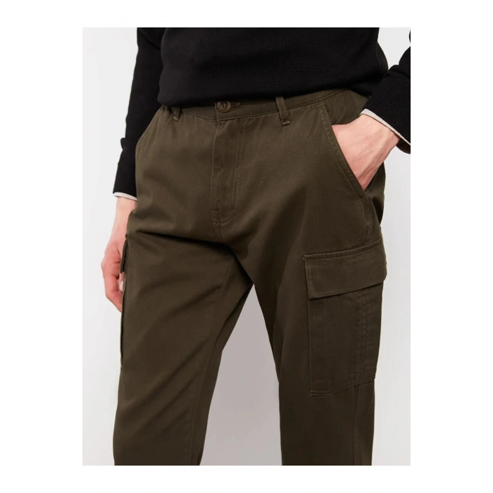 XSIDE Haki Standart Kalıp Gabardin Erkek Kargo Pantolon