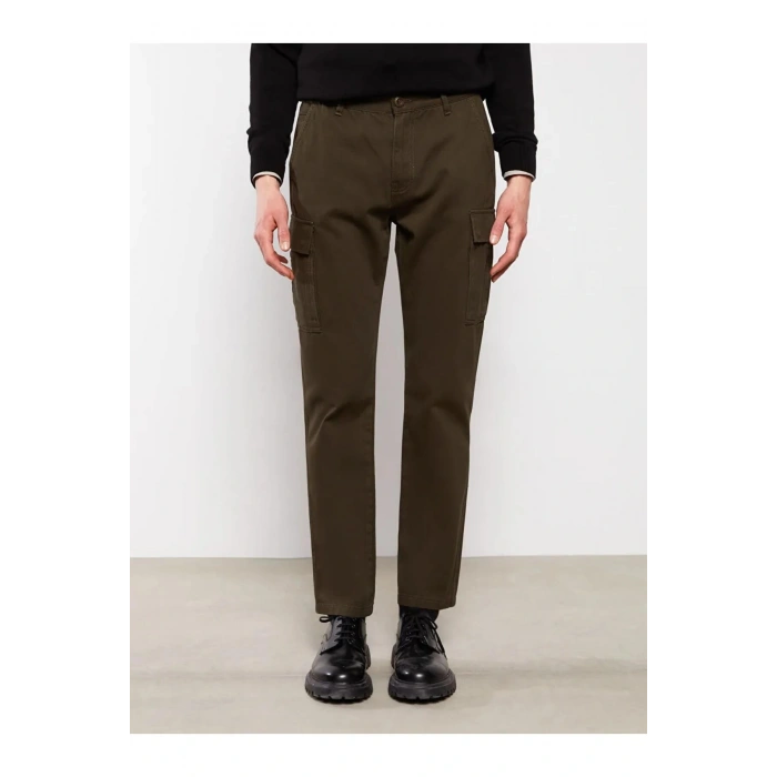 XSIDE Haki Standart Kalıp Gabardin Erkek Kargo Pantolon
