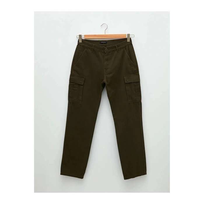 XSIDE Haki Standart Kalıp Gabardin Erkek Kargo Pantolon