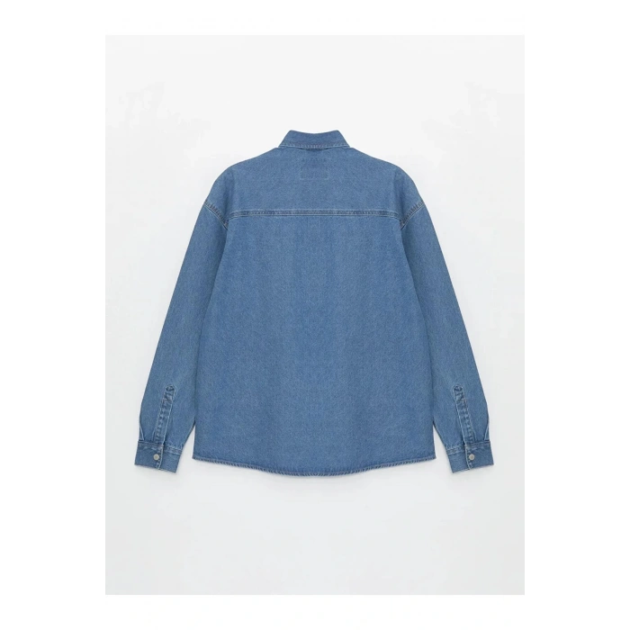 XSIDE İndigo Rahat Kalıp Uzun Kollu Erkek Jean Gömlek