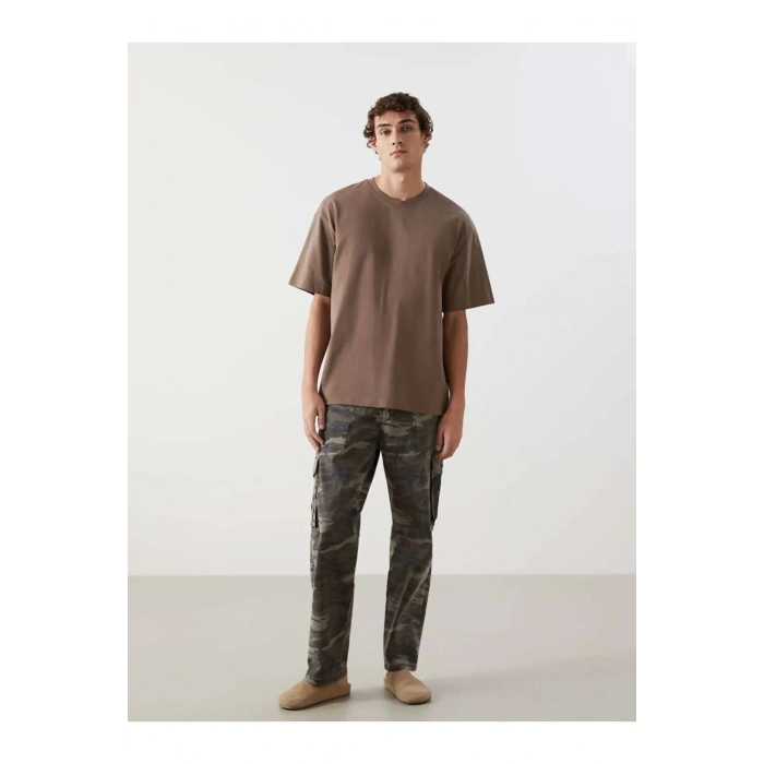 XSIDE Kahverengi Bisiklet Yaka Kısa Kollu Penye Erkek Tişört