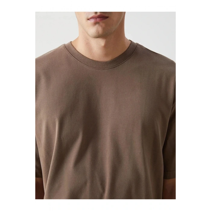 XSIDE Kahverengi Bisiklet Yaka Kısa Kollu Penye Erkek Tişört