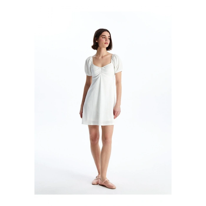 XSIDE Kalp Yaka Düz Kısa Kollu Kadın Elbise