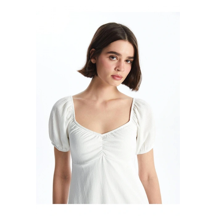 XSIDE Kalp Yaka Düz Kısa Kollu Kadın Elbise