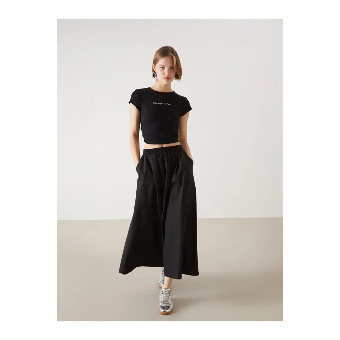 XSIDE Siyah Beli Lastikli Kadın Etek