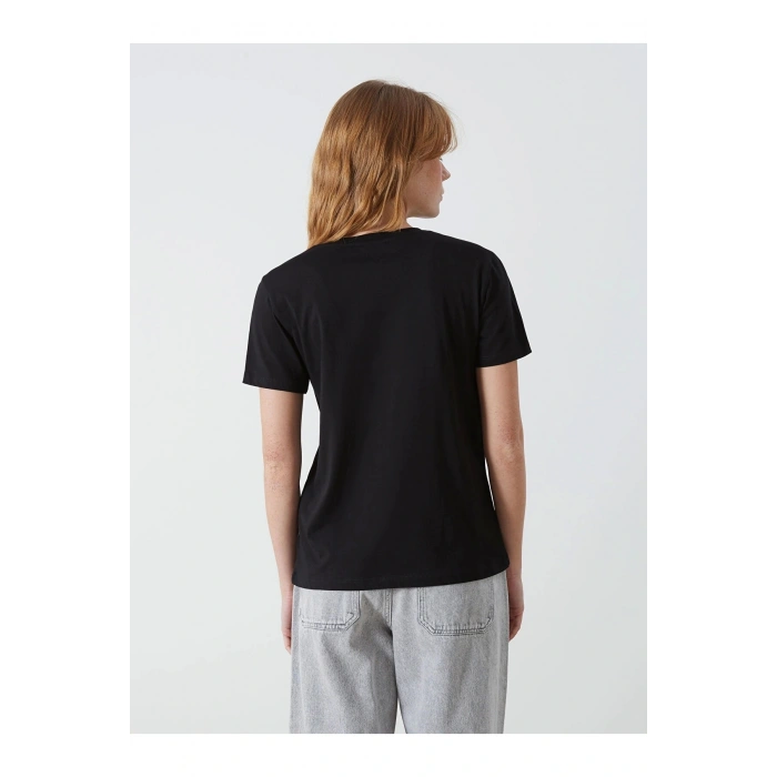 XSIDE Siyah Bisiklet Yaka Kadın Tişört