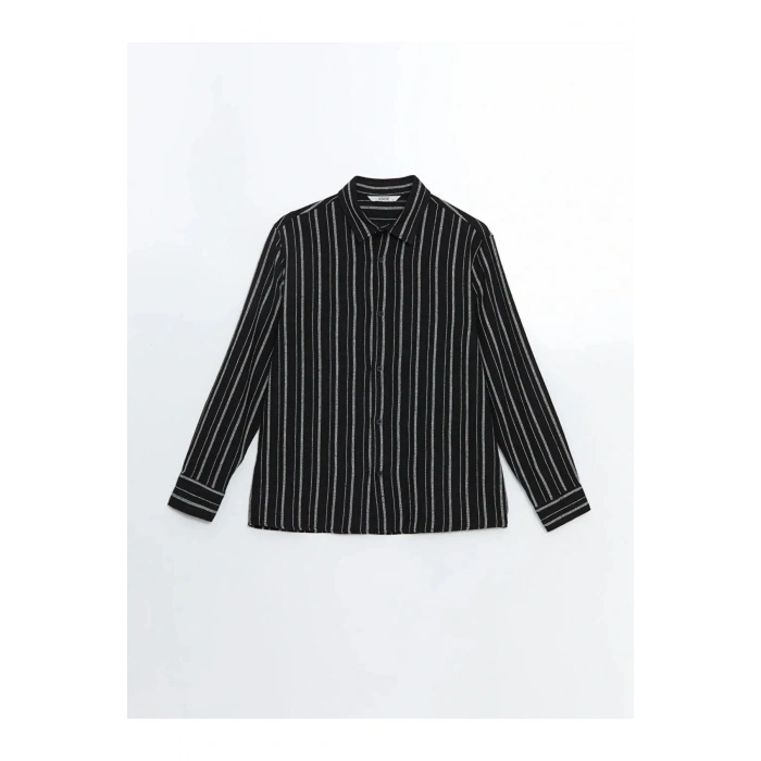 XSIDE Siyah Regular Fit Uzun Kollu Çizgili Erkek Gömlek