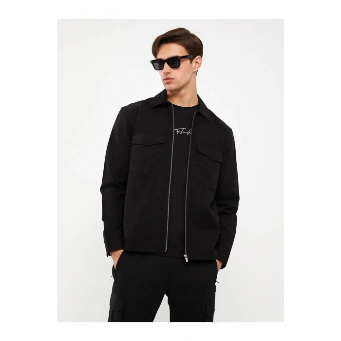 XSIDE Siyah Regular Fit Uzun Kollu Gabardin Erkek Gömlek Ceket