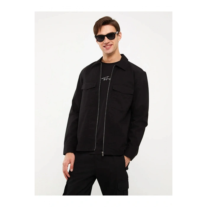 XSIDE Siyah Regular Fit Uzun Kollu Gabardin Erkek Gömlek Ceket