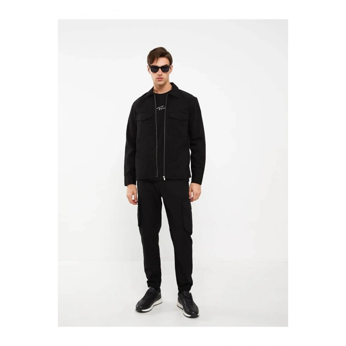 XSIDE Siyah Regular Fit Uzun Kollu Gabardin Erkek Gömlek Ceket