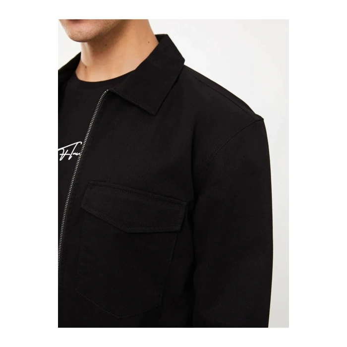 XSIDE Siyah Regular Fit Uzun Kollu Gabardin Erkek Gömlek Ceket