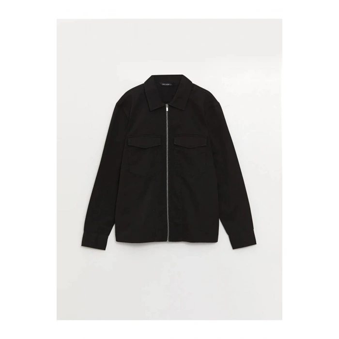 XSIDE Siyah Regular Fit Uzun Kollu Gabardin Erkek Gömlek Ceket