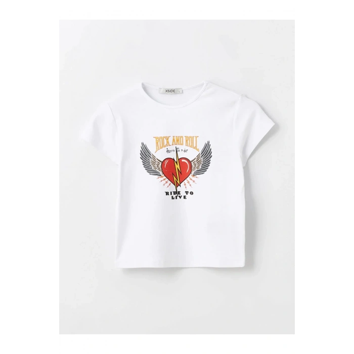 XSIDE Bisiklet Yaka Baskılı Kısa Kollu Crop Kadın Tişört