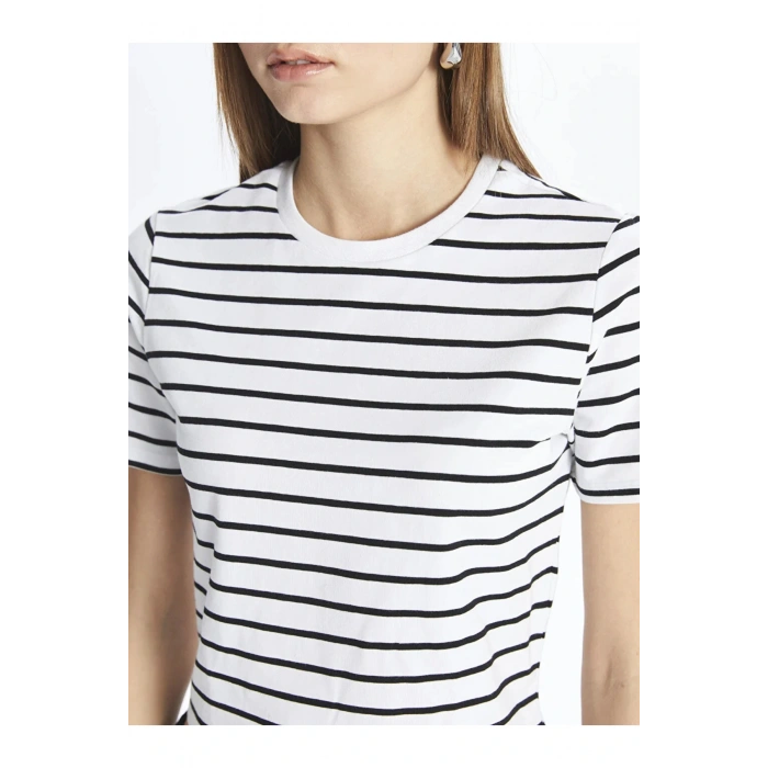 XSIDE Bisiklet Yaka Çizgili Kısa Kollu Kadın Crop