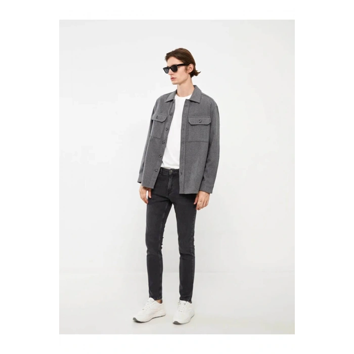 XSIDEGri Rahat Kalıp Uzun Kollu Erkek Oduncu Gömlek Ceket