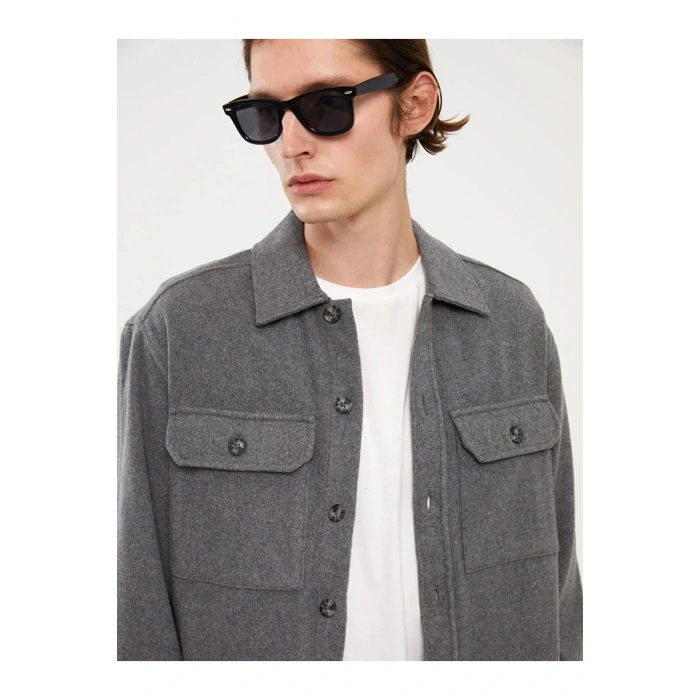 XSIDEGri Rahat Kalıp Uzun Kollu Erkek Oduncu Gömlek Ceket