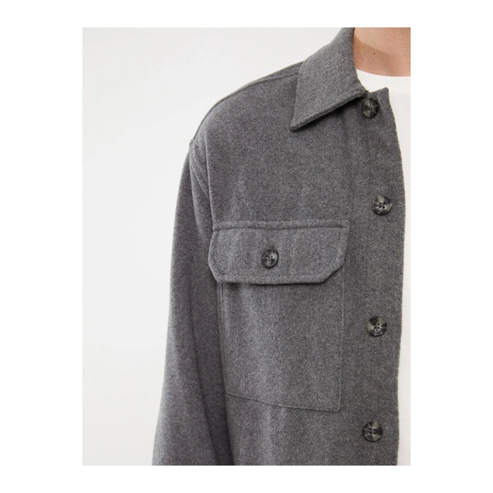 XSIDEGri Rahat Kalıp Uzun Kollu Erkek Oduncu Gömlek Ceket