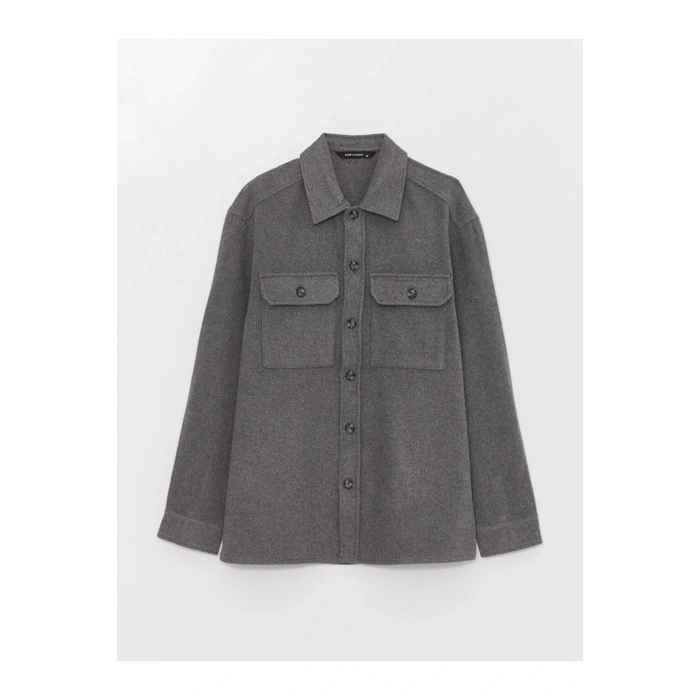 XSIDEGri Rahat Kalıp Uzun Kollu Erkek Oduncu Gömlek Ceket