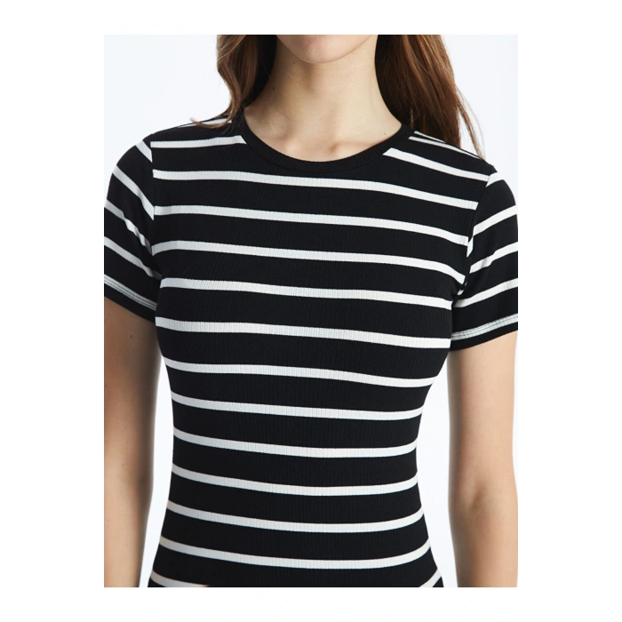 Yeni Sezon Bisiklet Yaka Cizgili Kadin Bodycon Elbise - S5GP52Z8