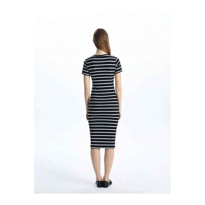 Yeni Sezon Bisiklet Yaka Cizgili Kadin Bodycon Elbise - S5GP52Z8