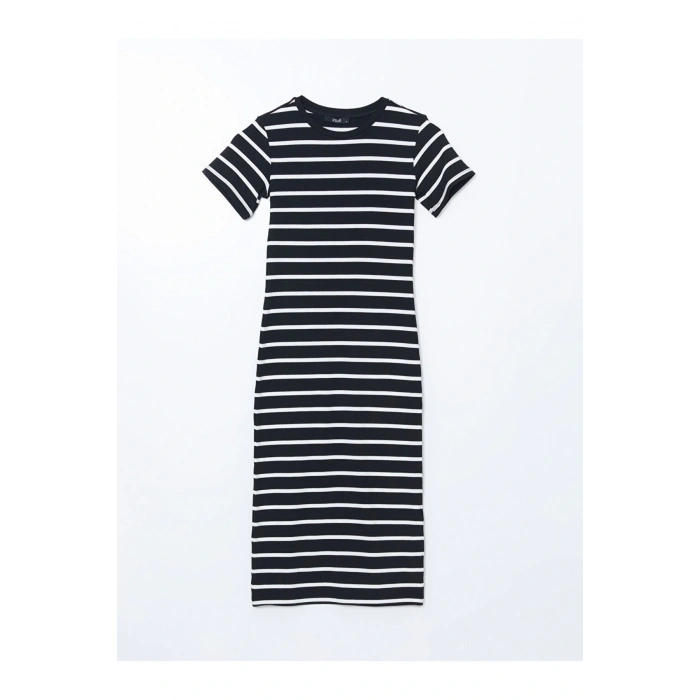 Yeni Sezon Bisiklet Yaka Cizgili Kadin Bodycon Elbise - S5GP52Z8