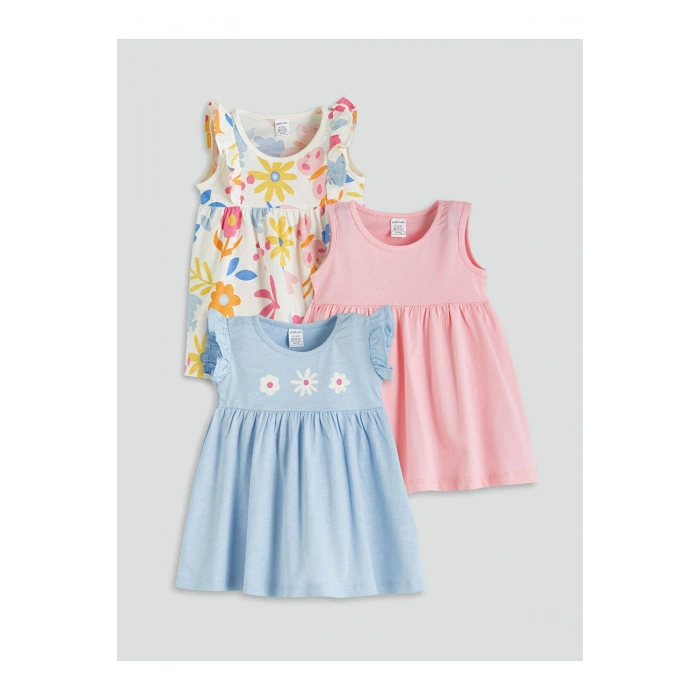 Yeni Sezon Bisiklet Yaka Kiz Bebek Penye Elbise 3lu - S5MI64Z1