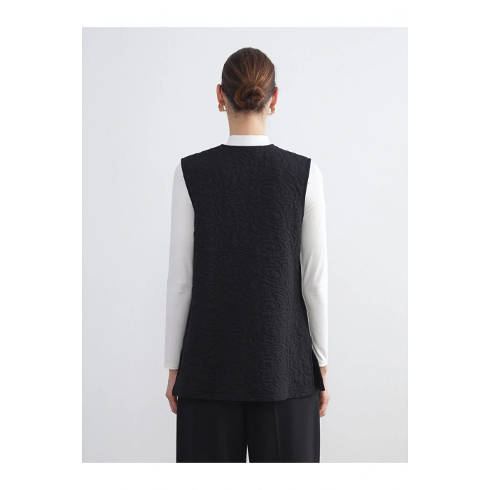 Yeni Sezon V Yaka Kendinden Desenli Kadın Yelek