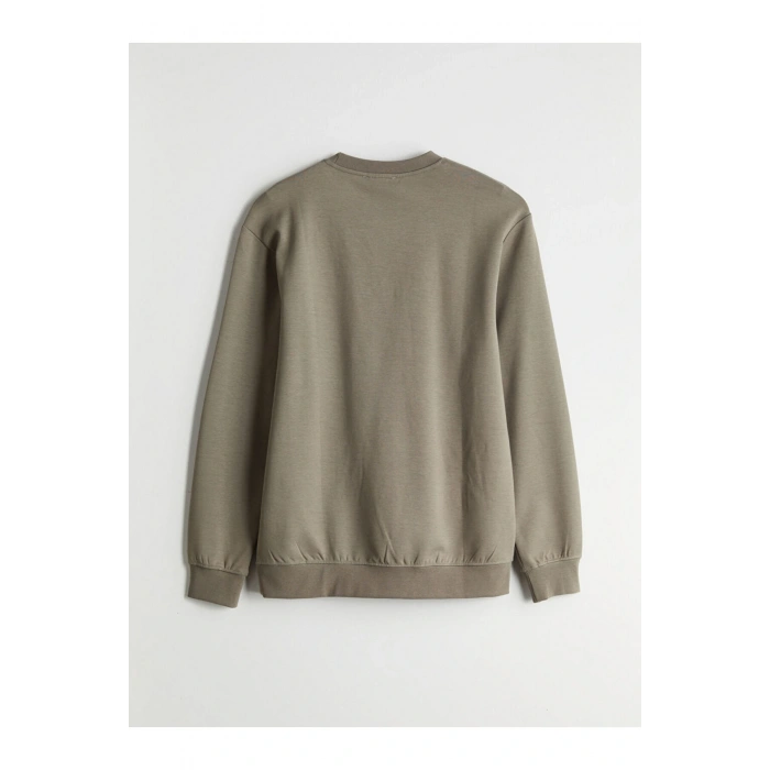 Yeşil Bisiklet Yaka Kabartmalı Erkek Sweatshirt