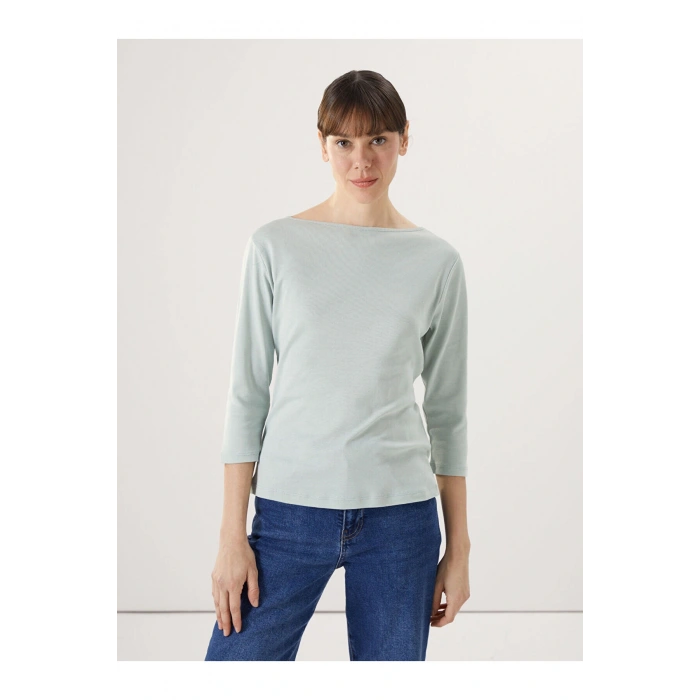 Yeşil Kayık Yaka Kadın Tişört