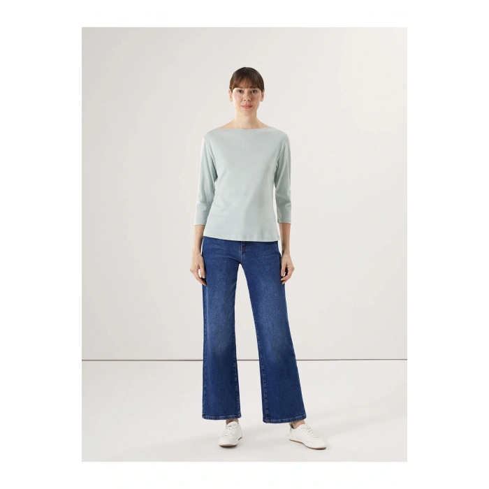 Yeşil Kayık Yaka Kadın Tişört