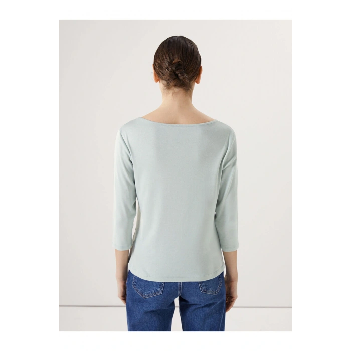 Yeşil Kayık Yaka Kadın Tişört