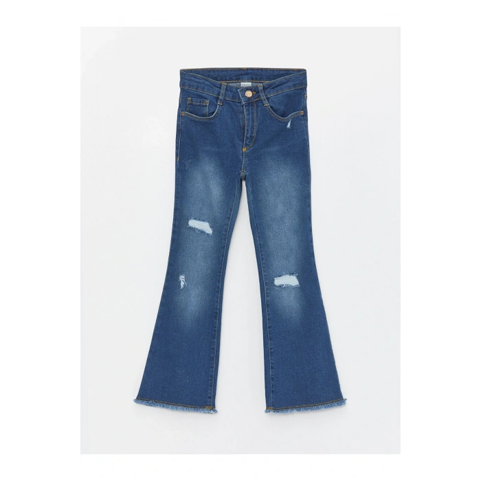 Yırtık Detaylı İspanyol Paça Kız Çocuk Jean Pantolon