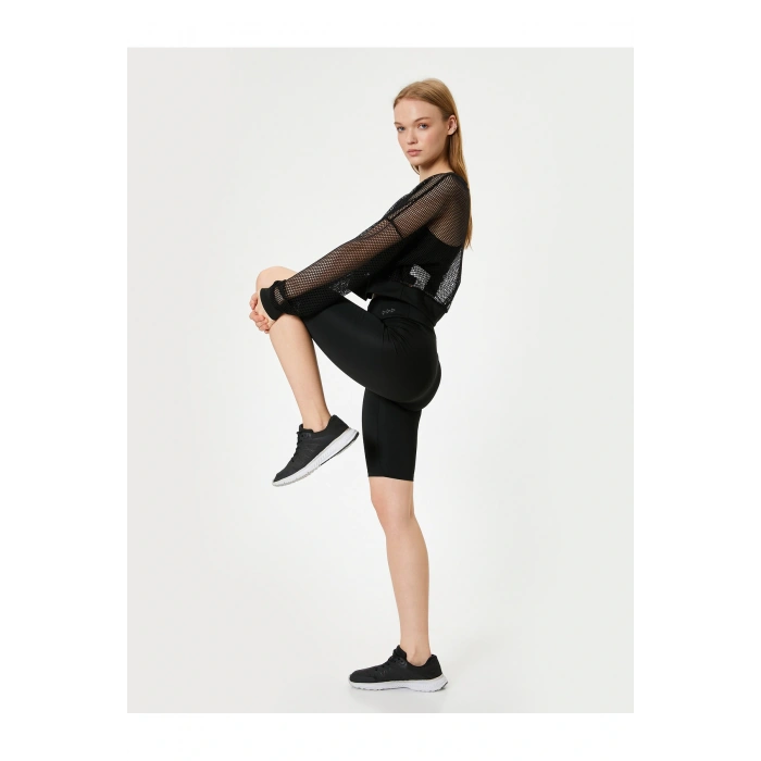 Yüksek Bel Geometrik Baskılı Slim Fit Kısa Spor Tayt Interlok