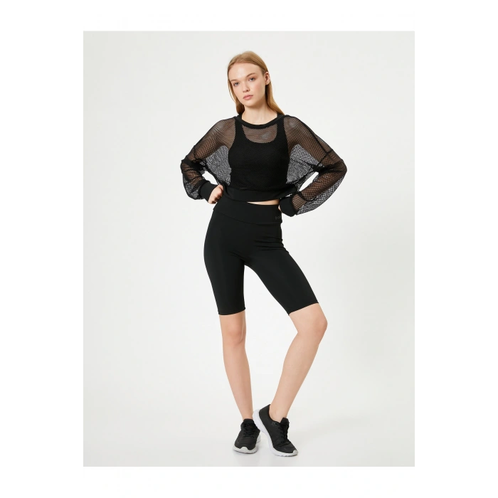 Yüksek Bel Geometrik Baskılı Slim Fit Kısa Spor Tayt Interlok