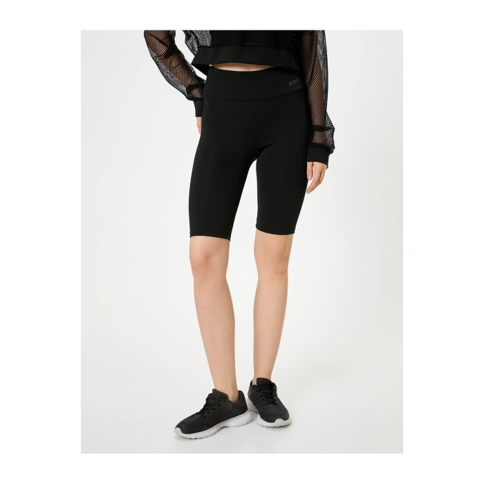 Yüksek Bel Geometrik Baskılı Slim Fit Kısa Spor Tayt Interlok