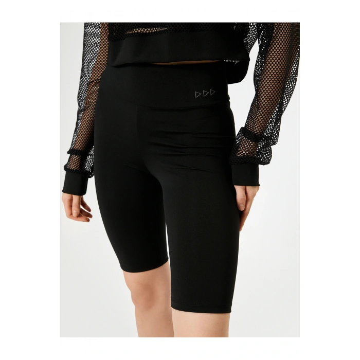 Yüksek Bel Geometrik Baskılı Slim Fit Kısa Spor Tayt Interlok