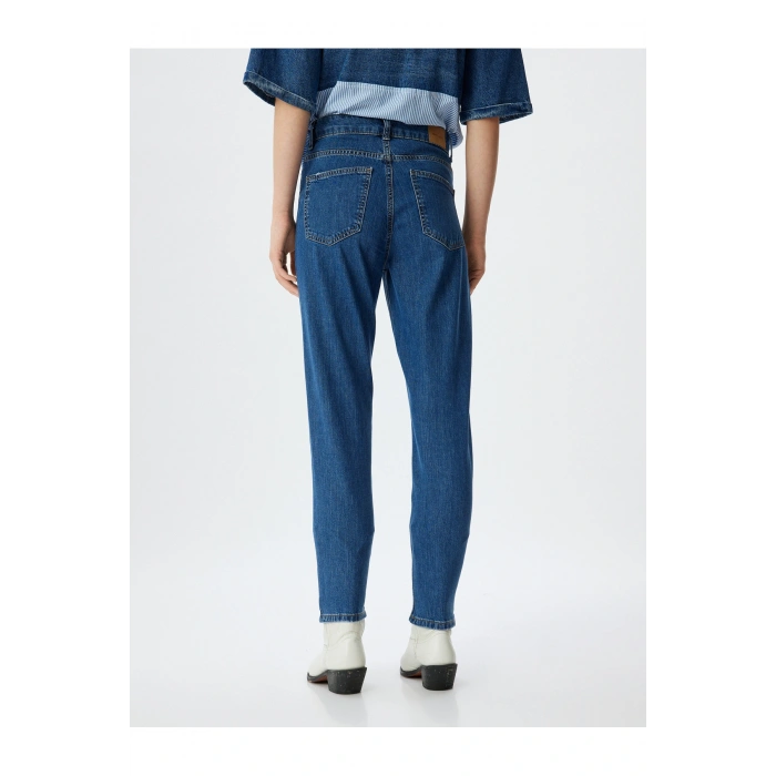 Yüksek Bel Kot Pantolon Düz Paça Düğmeli Cepli Pamuklu - Slim Straight Fit Jeans