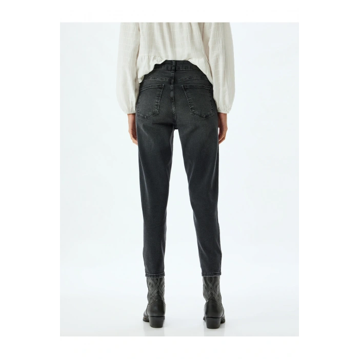 Yüksek Bel Kot Pantolon Slim Fit Düğmeli Pamuklu - Slim Fit Jean