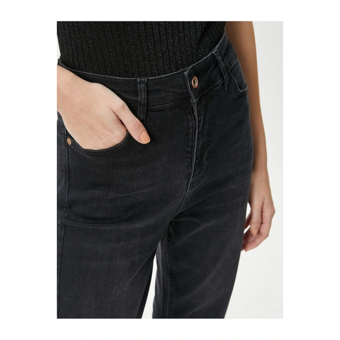 Yüksek Bel Mom Kot Pantolon Esnek Cepli Dar Kalıp Pamuklu - Slim Mom Jean