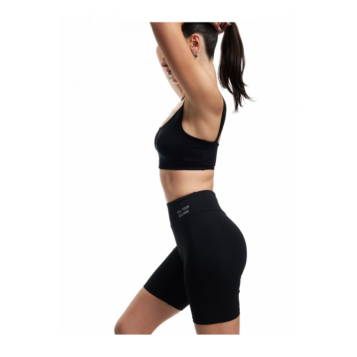 Yüksek Bel Slim Fit Baskılı İnterlok Biker Spor Tayt