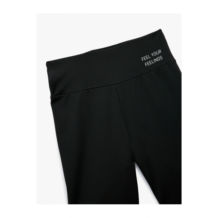 Yüksek Bel Slim Fit Baskılı İnterlok Biker Spor Tayt