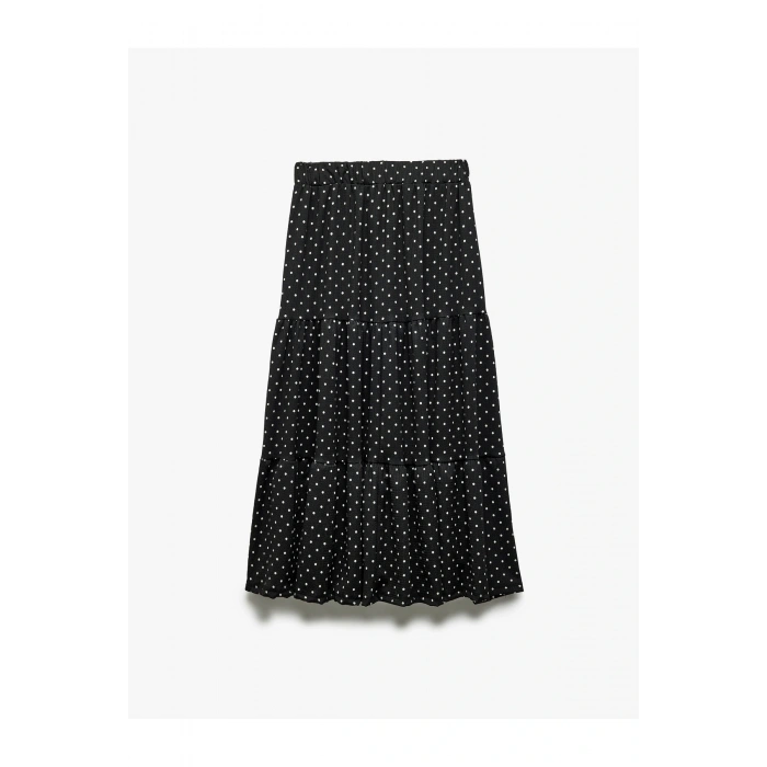 Yüksek Bel Volanlı Katlı Puantiyeli Midi Etek Bürümcük