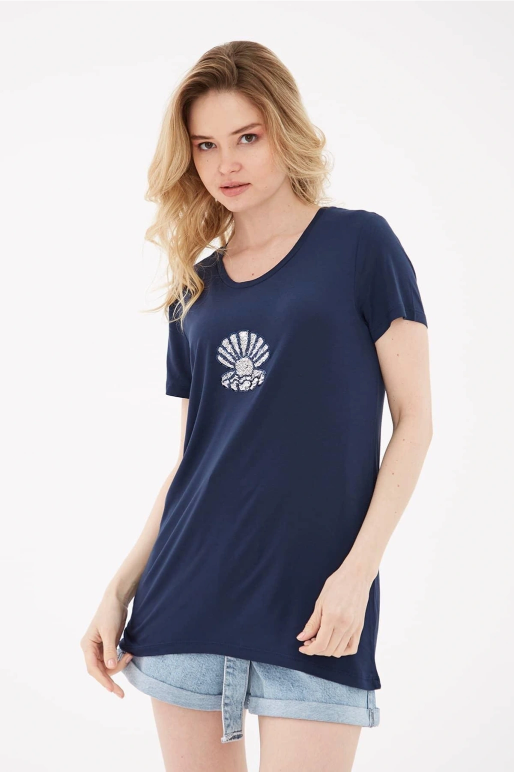 Pulpayetli T-shirt Lacivert / Navy