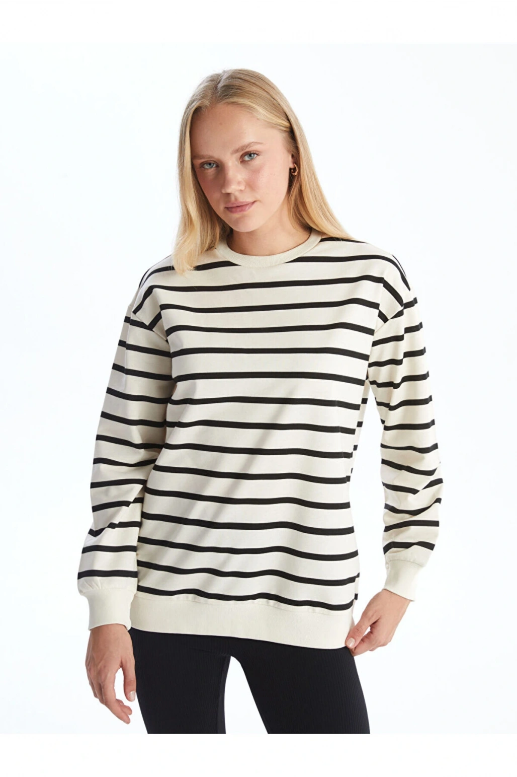 Bisiklet Yaka Cizgili Kadin Sweatshirt - W4ID62Z8