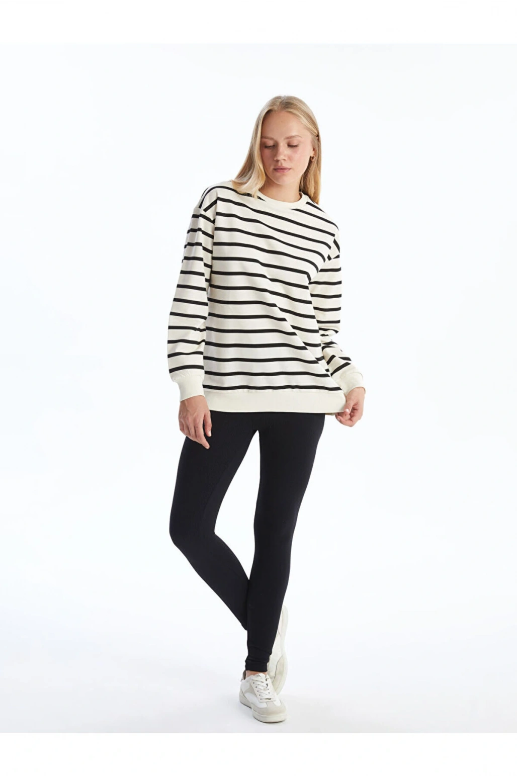 Bisiklet Yaka Cizgili Kadin Sweatshirt - W4ID62Z8