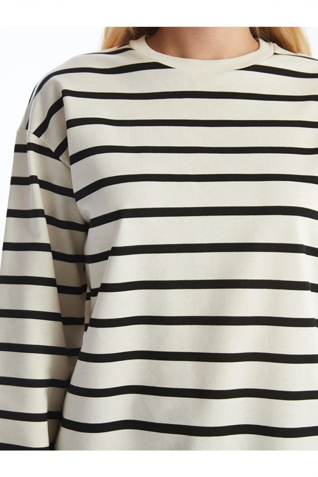 Bisiklet Yaka Cizgili Kadin Sweatshirt - W4ID62Z8