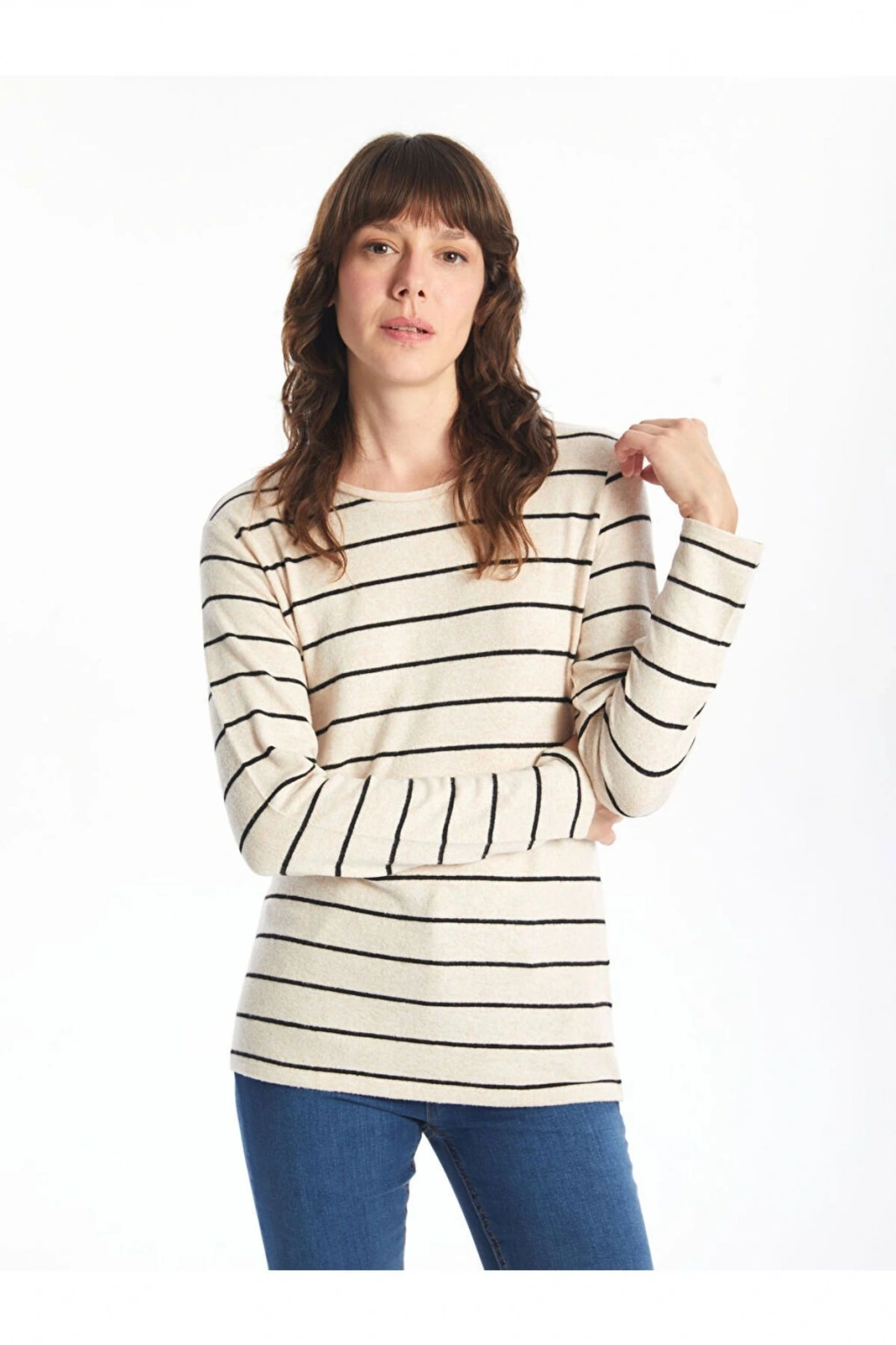 Bisiklet Yaka Çizgili Kadın Tişört