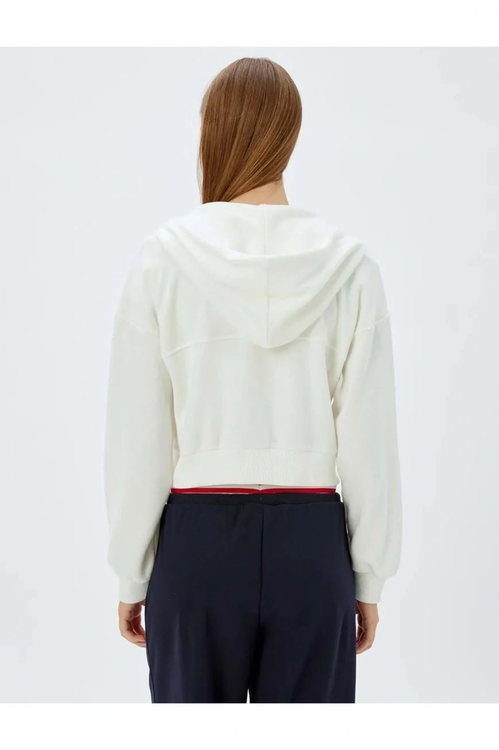 Crop Kapüşonlu Fermuarlı Sweatshirt 5WAK10056EK EKRU